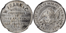 Trade Tokens and Store Cards

California--San Francisco. Undated (1867-1870) W. Frank & Co. Rulau Ca-SF 39. White Metal. Plain Edge. MS-62 (NGC).
...