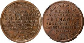 Trade Tokens and Store Cards

California--San Francisco. Undated (1878) N.J. Hyman. Rulau Ca-SF 43. Copper. Reeded Edge. Unc Details--Address Remove...