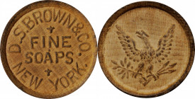 Trade Tokens and Store Cards

New York--New York. Undated D.S. Brown & Co. Rulau NY-NY 42. Wood. Plain Edge. As Made.

26 mm, 7.6 mm thick.

Fro...