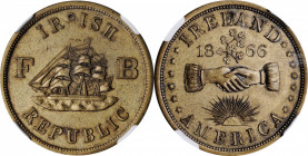 Trade Tokens and Store Cards

New York--New York. 1866 Irish Republic. Rulau NY-NY A117. Brass. Plain Edge. Without Piercing. MS-63 (NGC).

29 mm....