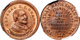 Trade Tokens and Store Cards

New York--New York. 1877 I.F.W. (Isaac F. Wood). Rulau NY-NY 375A. Copper. Plain Edge. MS-64 RB (NGC).

21 mm.

Fr...