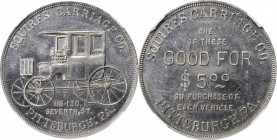 Late 19th and 20th Century Tokens

Pennsylvania--Pittsburgh. Undated (1890s) Squires Carriage Co. Rulau-Pit 70. Aluminum. Plain Edge. MS-64 (NGC).
...