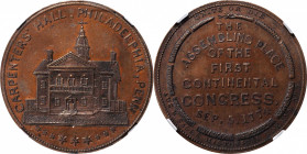 Augustus B. Sage Medals

"1774" (ca. 1858) Sage's Historical Tokens -- No. 4, Carpenters' Hall, Philadelphia, Penn. Original. Bowers-4. Die State I....