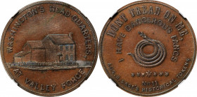 Augustus B. Sage Medals

Undated (ca. 1858) Sage's Historical Tokens -- No. 11, Washington's Headquarters at Valley Forge. Original. Bowers-11, Musa...