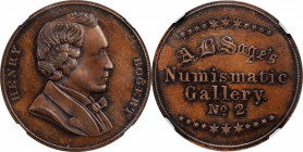 Augustus B. Sage Medals

Undated (1859) Sage's Numismatic Gallery -- No. 2, Henry Bogert. Original. Bowers-2. Die State I. Copper. Plain Edge. MS-63...