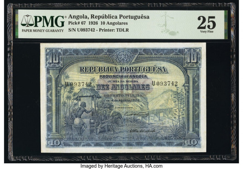 Angola Republica Portuguesa 10 Angolares 14.8.1926 Pick 67 PMG Very Fine 25. Rep...