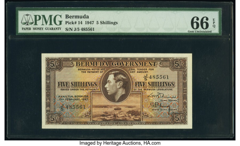 Bermuda Bermuda Government 5 Shillings 17.2.1947 Pick 14 PMG Gem Uncirculated 66...