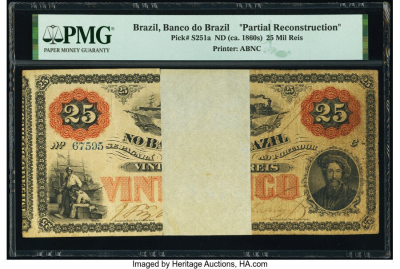 Brazil Banco Do Brazil 25 Mil Reis ND (ca. 1860) Pick S251a Partial Reconstructi...