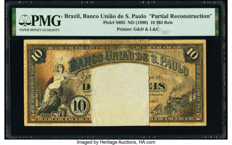 Brazil Banco Uniao de Sao Paulo 10 Mil Reis ND (1890) Pick S695 Partial Reconstr...