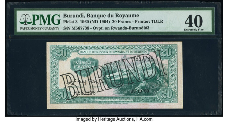 Burundi Banque du Royaume du Burundi 20 Francs 1960 (ND 1964) Pick 3 PMG Extreme...