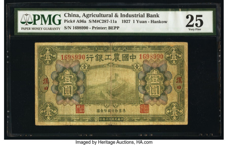 China Agricultural & Industrial Bank of China, Hankow 1 Yuan 1.9.1927 Pick A96a ...