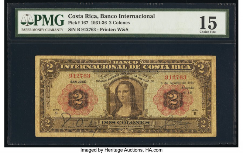 Costa Rica Banco Internacional de Costa Rica 2 Colones 5.8.1936 Pick 167 PMG Cho...