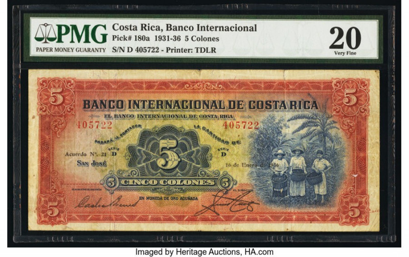 Costa Rica Banco Internacional de Costa Rica 5 Colones 16.1.1936 Pick 180a PMG V...