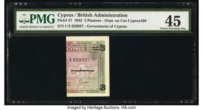 Cyprus Central Bank of Cyprus 3 Piastres 1.3.1943 Pick 27 PMG Choice Extremely F...