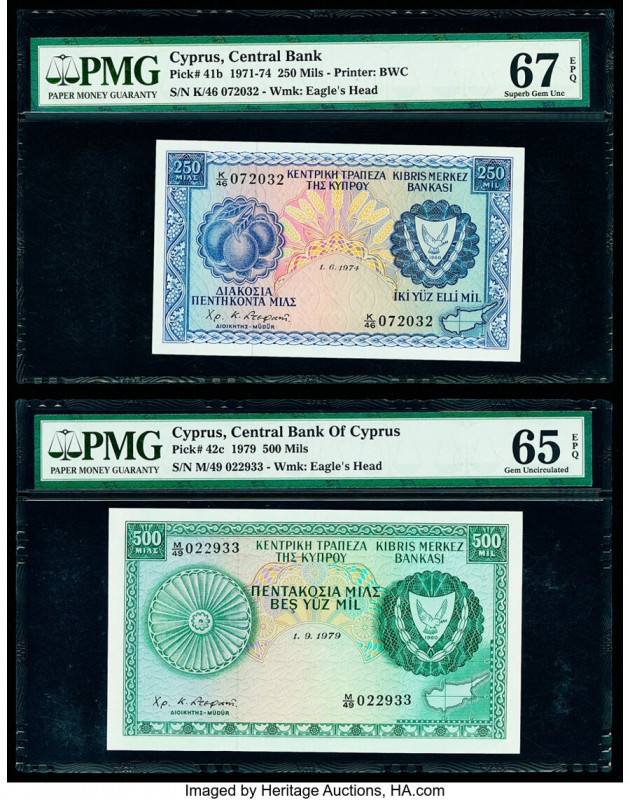 Cyprus Central Bank of Cyprus 250; 500 Mils 1.6.1974; 19.9.1979 Pick 41b; 42c Tw...