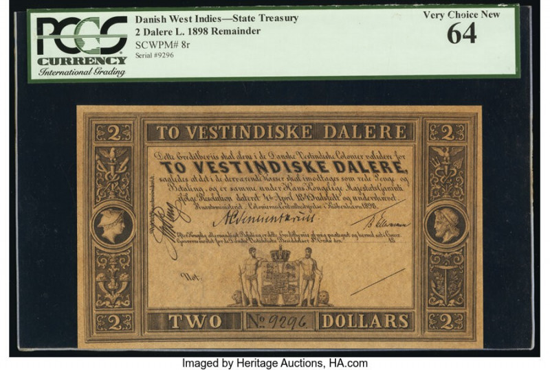 Danish West Indies State Treasury 2 Dalere 1898 Pick 8r Remainder PCGS Very Choi...