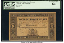 Danish West Indies State Treasury 2 Dalere 1898 Pick 8r Remainder PCGS Very Choice New 64. 

HID09801242017

© 2020 Heritage Auctions | All Rights Res...