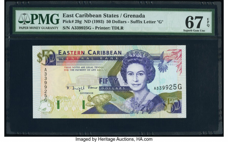 East Caribbean States Central Bank, Grenada 50 Dollars ND (1993) Pick 29g PMG Su...