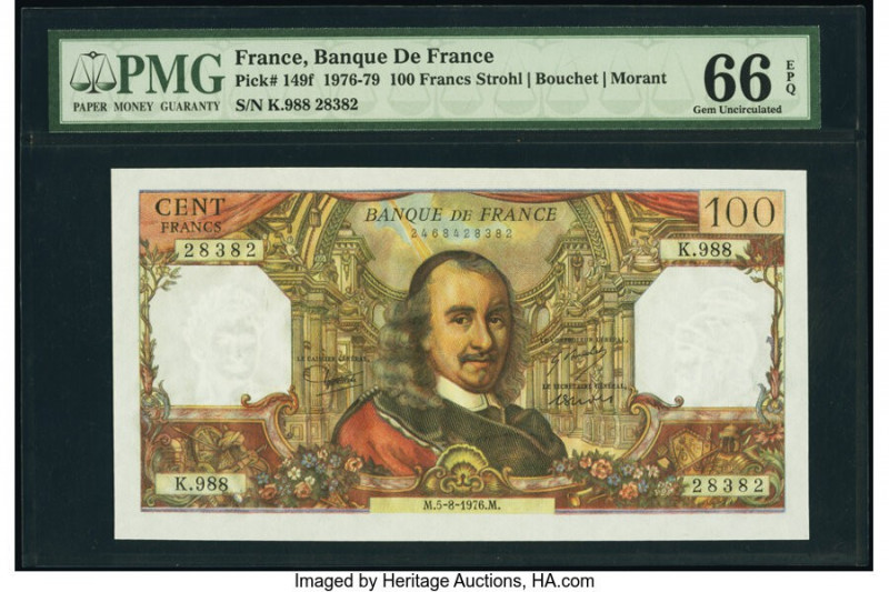 France Banque de France 100 Francs 5.8.1976 Pick 149f PMG Gem Uncirculated 66 EP...