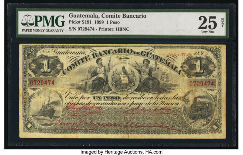 Guatemala Comite Bancario de Guatemala 1 Peso 1899 Pick S191 PMG Very Fine 25 Ne...