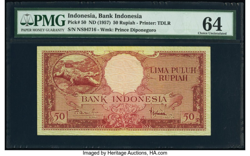 Indonesia Bank Indonesia 50 Rupiah ND (1957) Pick 50 PMG Choice Uncirculated 64....