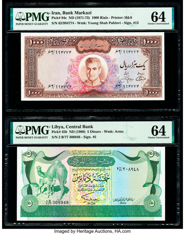 Iran Bank Markazi 1000 Rials ND (1971-73) Pick 94c PMG Choice Uncirculated 64; L...