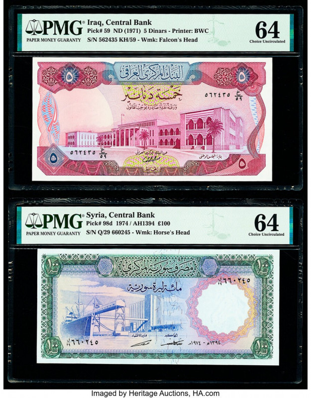 Iraq Central Bank of Iraq 5 Dinars ND (1971) Pick 59 PMG Choice Uncirculated 64;...