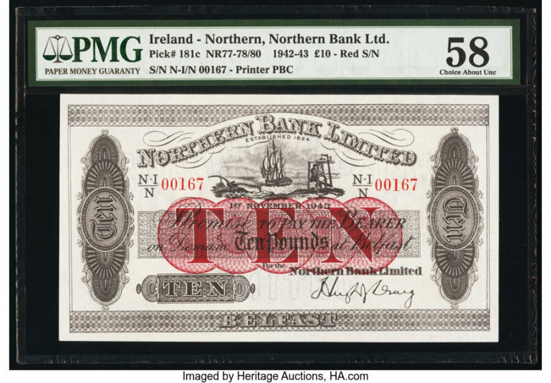 Ireland - Northern Northern Bank Limited 10 Pounds 1.11.1943 Pick 181c PMG Choic...