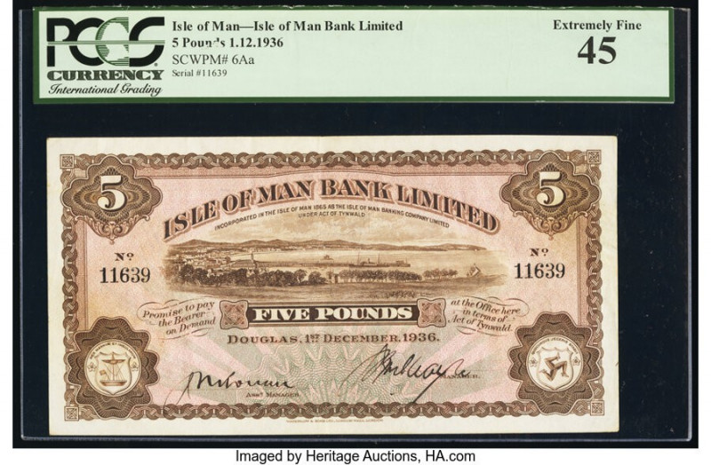 Isle Of Man Isle of Man Bank Limited 5 Pounds 1.12.1936 Pick 6Aa PCGS Extremely ...
