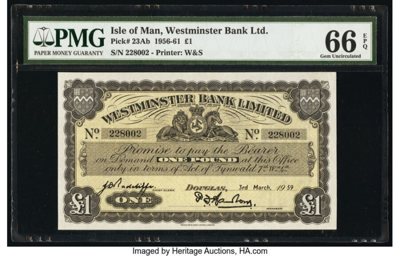 Isle Of Man Westminster Bank Limited 1 Pound 3.3.1959 Pick 23Ab PMG Gem Uncircul...