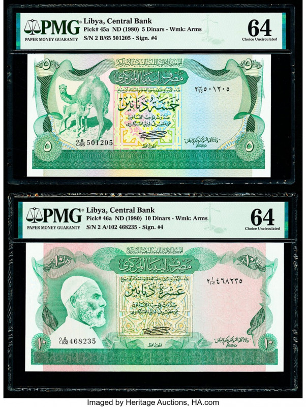 Libya Central Bank of Libya 5; 10 Dinars ND (1980) Pick 45a; 46a Two Examples PM...