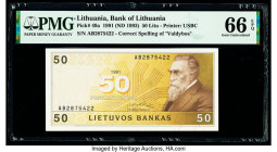 Lithuania Bank of Lithuania 50 Litu 1991 (ND 1993) Pick 49a PMG Gem Uncirculated 66 EPQ. 

HID09801242017

© 2020 Heritage Auctions | All Rights Reser...