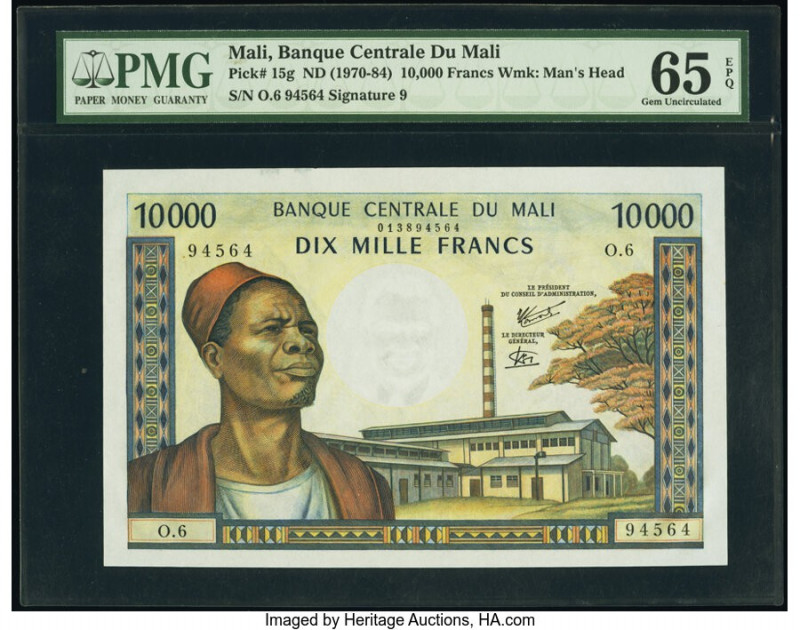 Mali Banque Centrale du Mali 10,000 Francs ND (1970-84) Pick 15g PMG Gem Uncircu...