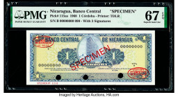 Nicaragua Banco Central 1 Cordoba 1968 Pick 115as Specimen PMG Superb Gem Unc 67 EPQ. Cancelled with 3 punch holes. 

HID09801242017

© 2020 Heritage ...