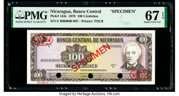 Nicaragua Banco Central 100 Cordobas 1979 Pick 132s Specimen PMG Superb Gem Unc 67 EPQ. Cancelled with 3 punch holes. 

HID09801242017

© 2020 Heritag...