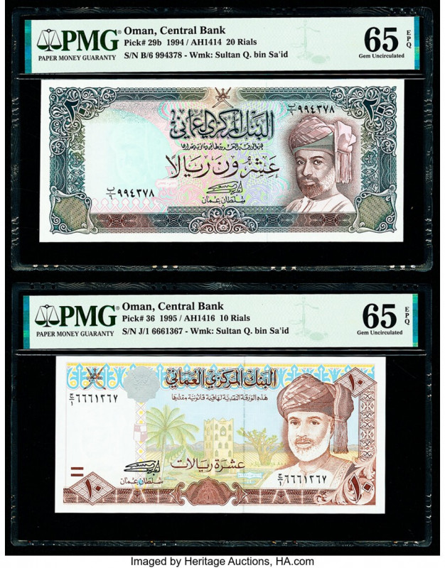 Oman Central Bank of Oman 20; 10 Rials 1994; 1995 Pick 29b; 36 Two Examples PMG ...