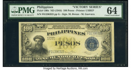 Philippines Philippine National Bank 100 Pesos ND (1944) Pick 100c PMG Choice Uncirculated 64. Nice embossing. 

HID09801242017

© 2020 Heritage Aucti...