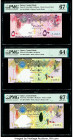 Qatar Qatar Central Bank 50; 100 (2) Riyals ND (2003) (2); ND (2007) Pick 23; 24; 26a Three Examples PMG Superb Gem Unc 67 EPQ (2); Choice Uncirculate...
