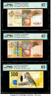 Seychelles Central Bank of Seychelles 500 Rupees ND (2005); 2011; 2016 Pick 41; 45; 51a PMG Superb Gem Unc 67 EPQ (2); Gem Uncirculated 65 EPQ. 

HID0...