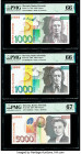 Slovenia Banka Slovenije 1000 (2); 5000 Tolarjev 1992; 2005; 2004 Pick 17a; 32c; 33b Three Examples PMG Gem Uncirculated 66 EPQ (2); Superb Gem Unc 67...