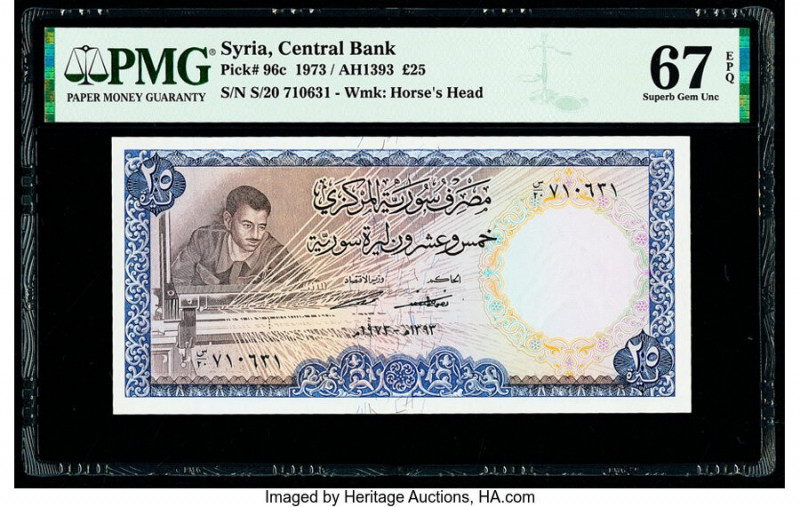 Syria Central Bank of Syria 25 Pounds 1973 / AH1393 Pick 96c PMG Superb Gem Unc ...