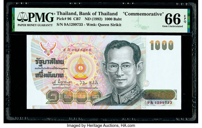 Thailand Bank of Thailand 1000 Baht ND (1992) Pick 96 PMG Gem Uncirculated 66 EP...