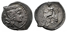 Sicily. Thermai Himeraiai. Litra. 383-376 BC. (Buceti-3). (Hgc-1614). Anv.: Head of Hera right, wearing polos; ΘΕΡΜΙΤΑΝ before, AP front. Rev.: Herakl...