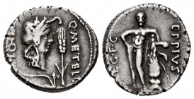 Caecilius. Q. Caecilius Metellus Plus Scipio y M. Eppius. Denarius. 47-46 BC. Africa. (Ffc-217). (Craw-471/1). (Cal-292). Anv.: Head of Africa right, ...