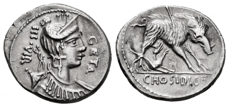 Hosidius. C. Hosidius C.f. Geta. Denarius. 68 BC. South of Italy. (Ffc-748). (Cr...