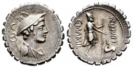 Mamilius. C. Mamilius Limetanus. Denarius. 82 BC. Auxiliary mint of Rome. (Ffc-835). (Craw-362/1). (Cal-920). Anv.: Bust of Mercury right, caduceus be...