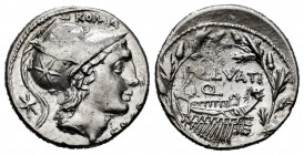 Lutatius. Q. Lutatius Cerco. Denarius. 109-108 BC. (Ffc-828). (Craw-305/1). (Cal-914). Anv.: Head of Roma or young Mars right, ROMA., above, X behind,...