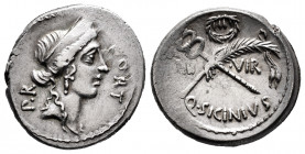 Sicinius. Q. Sicinius. Denarius. 49 BC. Rome. (Ffc-1130). (Craw-440/1). (Cal-1285). Anv.: Diademed head of Fortune right, FORT., before, P. R. behind....