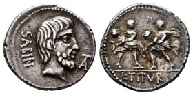 Titurius. L. Titurius L.f. Sabinas. Denarius. 89 BC. Rome. (Ffc-1153). (Craw-unlisted). Anv.: Head of Tatius right, (but different hairstyle and beard...