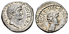 Mark Antony and Octavian. Denarius. 43-42 BC. mint moving with M. Antony. (Craw-528/2b). (Sydenham-1193a). (C-1 var). Anv.: M·ANTON·IMP·AVG·III·VIR·R·...